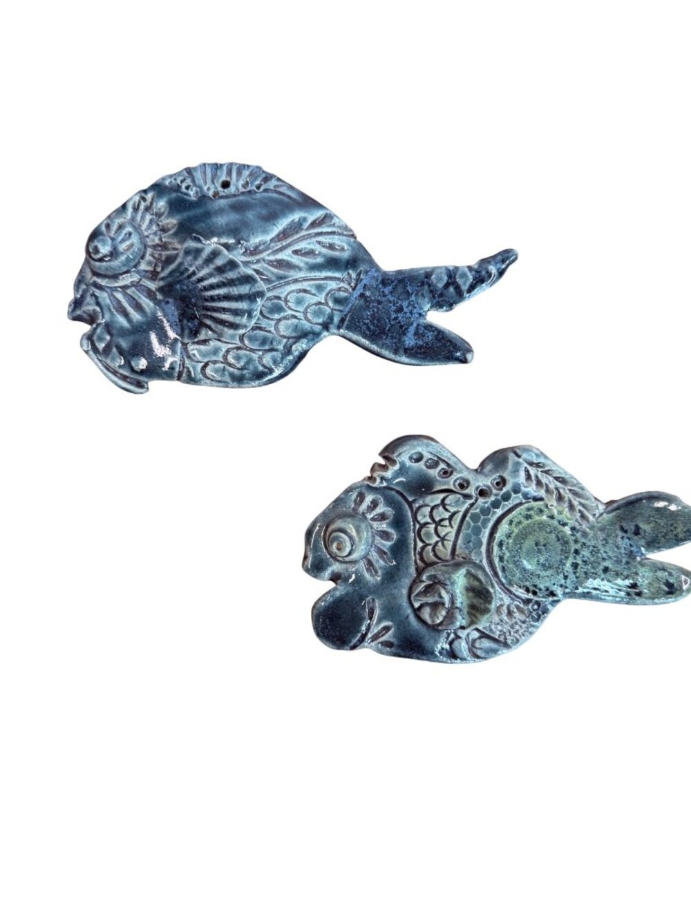 Handcrafted Ceramic Fish Wall Art Set - Blue Glaze Decorative Tiles - Coastal Oc